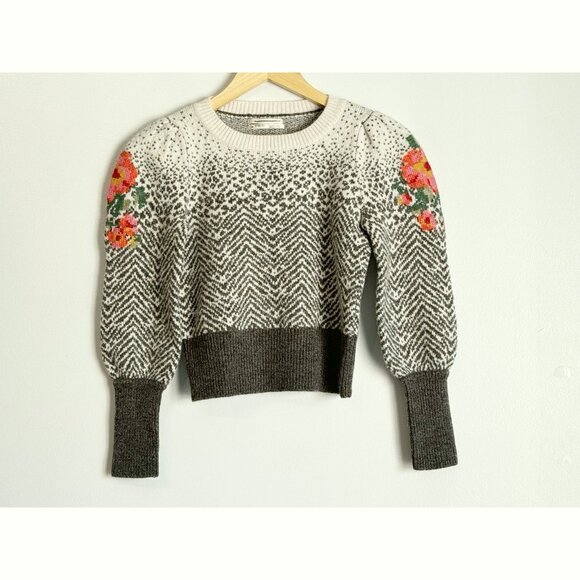 Anthropologie Sweaters - Anthropologie Karolina Embroidered Sweater Size S Wool Cashmere Parisian Cottage